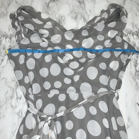 MSK Polka Dot Dress Women Size 16 Gray A Line Sleeveless Midi Length Chiffon - Picture 5 of 14